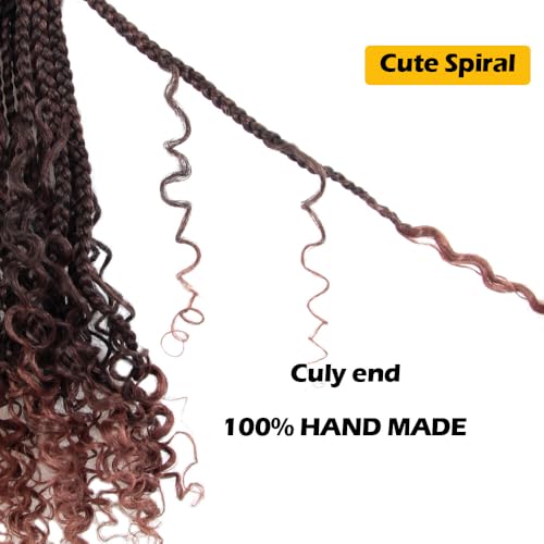 9 Packs Goddess Box Braids Crochet Hair 12 Inch Boho Box Braids with Curly Ends Synthetic Crochet Hair for Women, T30/Ombre Medium Dark Brown