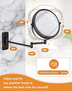 Wall Mounted Makeup Mirror - 1X/10X Magnifying Mirror for Wall, 8 Inch Double Sided 360° Swivel Extendable Bathroom Mirror for Shaving, Black