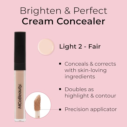 MCoBeauty Brighten & Perfect Cream Concealer, 1 Light Fair, Brightening Coverage for Flawless Complexion, Vegan, Cruelty Free Cosmetics