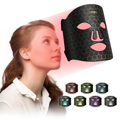Red Light Therapy for Face, Led Face Mask Light Therapy, 7 Colors LED Face Mask Light Therapy At Home, Black