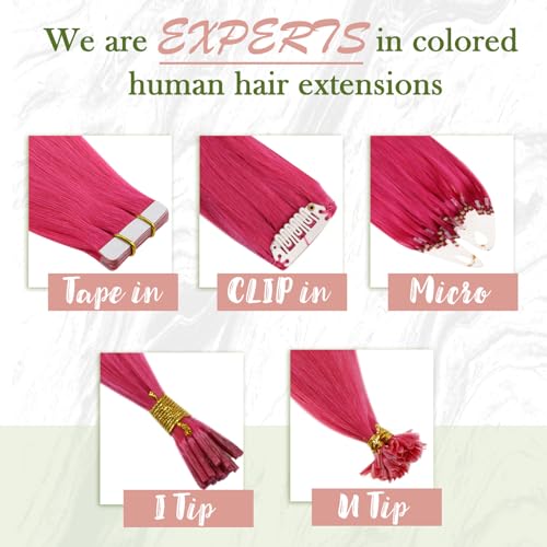 RUNATURE Seamless Tape in Hair Extensions Human Hair 22 Inch 25g 10pcs Hot Pink Hair Extensions Tape Ins Skin Weft Invisible Tape in Real Hair Extensions for Women Full Ends Natural Remy Hair