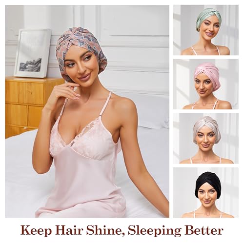 Adjustable Silk Satin Bonnet for Sleeping Hair Wrap, Double Layer Sleep Cap, Night Turban for Large Long Curly Braid Women Men Hair - Bohemia