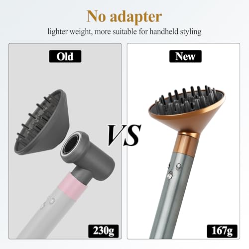 Large Diffuser Attachment Compatible with Dyson Airwrap, Upgraded Bigger Diffuser Nozzle to Dryer Faster and Define Curls Hair, Gold
