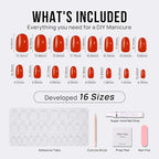 BTArtbox Press On Nails Short - Red Press on Nails Soft Gel Fall Fake Nail with Nail Glue, Fit Perfectly, Reusable Glue On Nails in 16 Sizes for Valentine's Day Gift, Coral