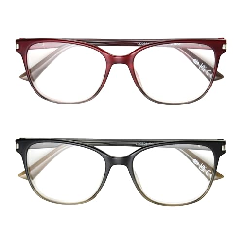 Foster Grant Women's Dakota 2-Pack Cat Eye Reading Glasses, Berry Fade, Blue/Teal Fade, 45 mm, 1.5 Diopters
