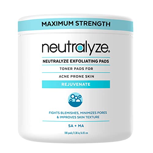 Exfoliating Acne Treatment Pads - 100 Dual Textured Face Wipes with 2% Salicylic Acid & 2% Mandelic Acid - Toner Pads for Acne Prone Skin, Face & Body Wipes for Teens & Adults