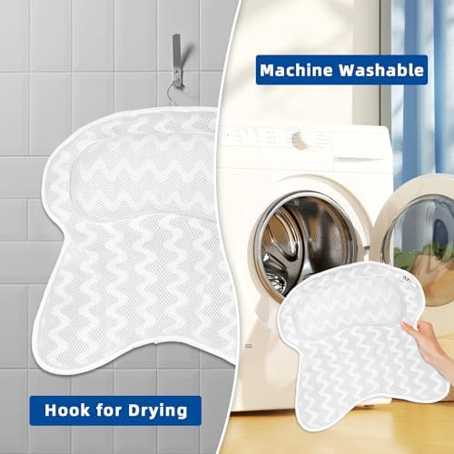 Bath Pillow, Bath Pillows for Tub Neck and Back Support, Bathtub Pillows for Head and Neck with 6 Strong Non-Slip Suction Cups, 4D Air Mesh, Bath Accessories Spa Gifts for Women(White+Grey)