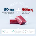 HUMANN SuperBeets Heart Chews - Grape Seed Extract & Non-GMO Beet Energy Chews - Pomegranate Berry Flavor - 60 Count