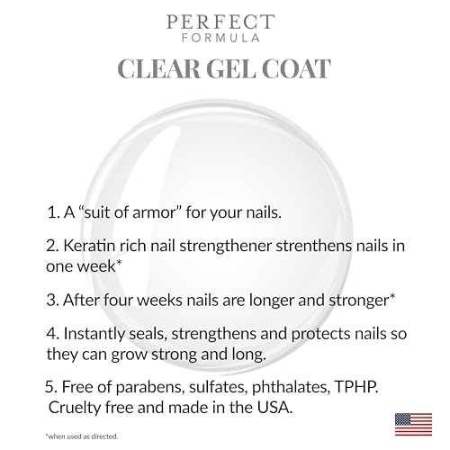 Perfect Formula Clear Gel Coat - Nail Strengthener, Keratin Treatment, Clear Nail Polish - Strengthener for Damaged Nails - Made In The USA .60 fl oz.