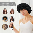 Silk Bonnet for Sleeping Women Double Layer Satin Bonnet Hair Bonnet with Elastic Tie Band Adjustable Bonnet for Curly Hair（Black and Purple）