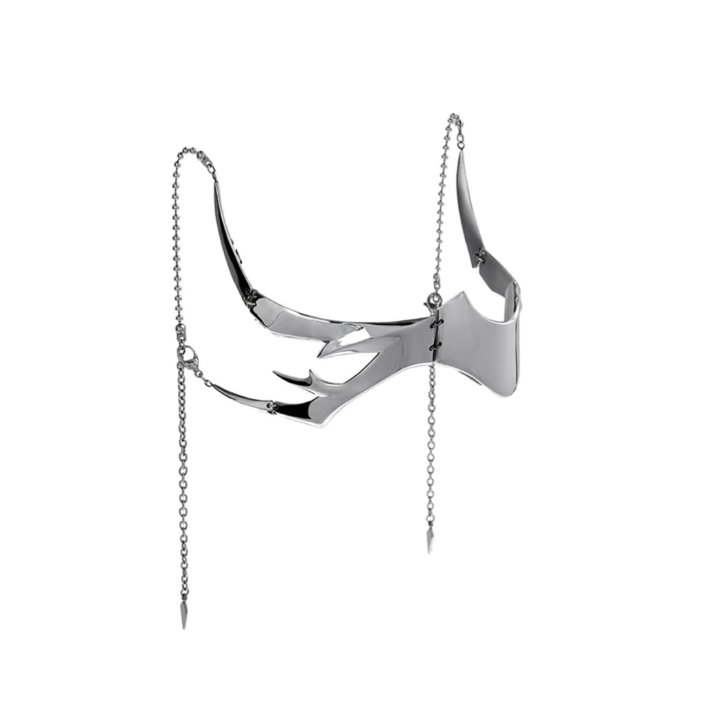 L'VOW Silver Metal Half Mask Face Chain Jewelry Cyborg Accessories, S1