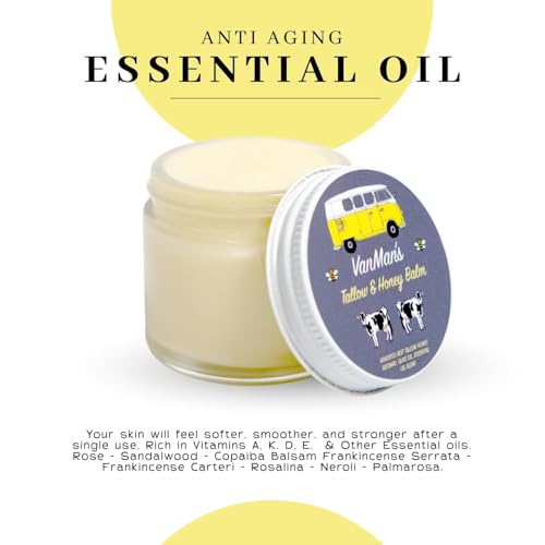 Vanman's Tallow and Honey Balm (2 Pack) - Tallow Face Moisturizer with Pure Grass-Fed/Finished Beef Tallow for Skin and Essential Oils, Organic Raw Honey and Beeswax, Cold Pressed Olive Oil - 2 oz