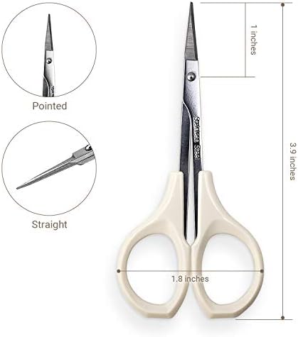 Eyebrow Scissors Self Care Tools Small Scissors for Facial, Nose, Eyebrow, Mustache, and Beard Hair Trimming & Grooming, Straight Edge, White Short Cap