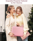 JUSRON Travel Makeup Bag With LED Mirror, Train Case with Light up Mirror, Portable Makeup Artist Organizer Bag with Adjustable Dividers, Makeup Brush Holder Storage (Pink, Large)