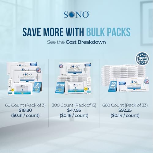 SONO Disinfecting Wipes - 60 Count (Pack of 3) + Sanitizer, Travel Size, Alcohol-Free, No Bleach, Medical-Grade, Multi-Surface Cleaning for School, Office, and On-The-Go