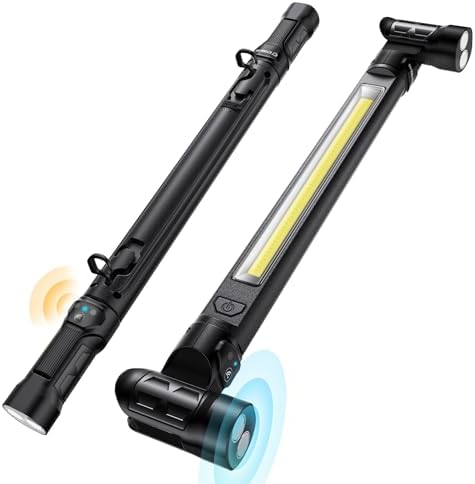 Work Light【AUTO ON/Off】 3000LM 5200mAh Under Hood LED Work Light with Hooks, Portable Magnetic Rechargeable Cordless Job Site Lighting for Mechanic/Car Repairing/Garage-Black