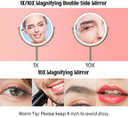 8" Lighted Makeup Mirror with Magnification, 1X/10X Magnifying Lighted Vanity Mirror, Double Sided 360 Swivel USB Rechargeable, 3 Colors Dimmable Lightning Mirror with 52 LEDs Brush Nickle