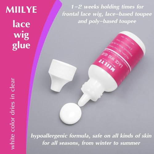 MIILYE Lace Glue for Wigs, Strong Hold Wig Glue for Front Lace Wig, Waterproof Sweat Proof Lace Front Wig Glue Bond Glue for Lace Wigs, Invisible Hair Glue for Wigs Bonding Adhesive, White