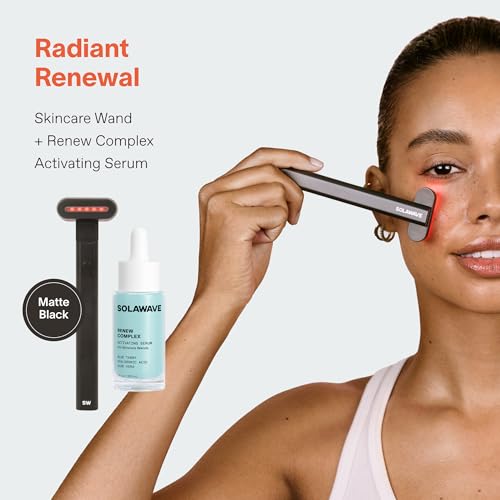 Solawave 4-in-1 Radiant Renewal Wand and Serum Bundle, Face Skincare Wand with Facial Massager, Facial Wand with Renew Complex Serum