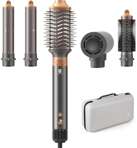 Hair Dryer Brush, webeauty 5 in 1 One Step Professional Hot Air Brush Set for Fast Drying, Curling Drying, Straightening Combing, Hair Styler [Ceramic Coating] [Negative Ion] 110000 RPM (Grey+Gold)