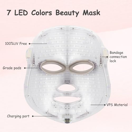 Red Light Therapy for Face, Led Face Mask Light Therapy, 7 Colors LED Facial Skin Care Mask