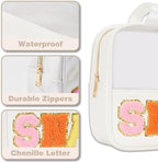 Snack bags, Snack Pouch Chenille Letter Patch Clear Bag, Snack Bag for travel, Preppy Cosmetic Bag Clear Snack pouch with Zipper, Toiletry Bags for Traveling women, Clear Travel Bags for Toiletries