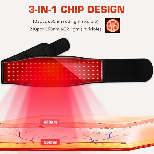 Red Light Therapy Belt for Body Infrared Light Therapy Devices Near Infrared Wrap Pad Timer Remote Control for Back Waist Muscle