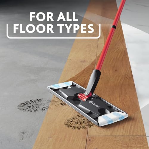 O-Cedar H2prO Flat Mop System | Quick Cleaning Tool | Clean with Water | Machine Washable Reusable Microfiber Mop Pad | Safe on Wood Floors, Vinyl, Tile, Baseboards, Walls