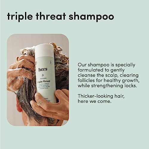 HIMS & HERS Triple Threat Shampoo, Conditioner and 2% Minoxidil Serum - Hair Loss Treatment For Women - Includes Minoxidil Serum, Color Safe Hair Thickening Shampoo and Conditioner - 3 Count