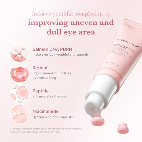 medicube Salmon DNA PDRN Pink Peptide Eye Serum with Niacinamide and 99% Purity Retinol for Uneven Skin Tone, Korean Skin Care 1.01fl.oz