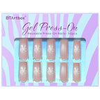 BTArtbox Press On Nails Long - Pink Press On Nails with Ombre Center, Cute Bowknot Design Fake Nails with Nail Glue, Fit Perfectly & Natural Reusable Stick On Nails in 15 Sizes, Bowknot