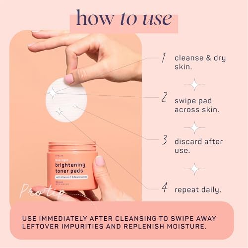 SpaLife Love & Light Radiating Toner Pads – for Uneven Skin Tone, Dark Spots & Discoloration, Clogged Pores, Dullness with Vitamin C, Niacinamide – Toner Pads for Face, Face Pads, Pre-Soaked Pads