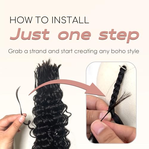 Pre-Divided Deep Wave Human Braiding Hair for Boho Braids Bulk Hair Pre-streached Human Braiding Hair Deep Wave For Black Women (Natural Black, 18 Inch - 80 Roots)