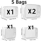 5 Pack Clear Plastic Zippered Toiletry Carry Pouch TSA Approved Toiletry Bag Portable Cosmetic Makeup Bag for Vacation, Bathroom and Organizing (White, Mixed Size)