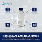 2000 ML Round Media Bottle with GL45 Screw Cap, Clear 3.3 Borosilicate Glass Bottles for Scientific Solution Storage, Multi Purpose Science Labs Solvent Container