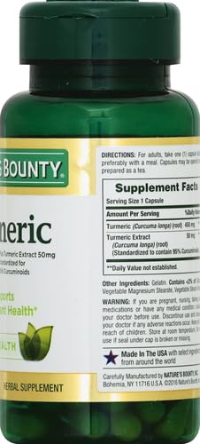 Nature's Bounty Turmeric Capsules, Herbal Supplement with Plant-Based Antioxidants, 450 Mg, 60 Count (Pack of 2)