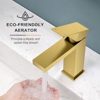 KENES Brushed Gold Bathroom Faucets, Modern Single Hole Lavatory Vanity Faucet, Single Handle Bathroom Sink Faucet Gold, with Pop Up Drain & Water Supply Hoses LJ-9031-4