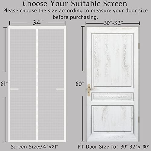 Upgraded Magnetic Screen Door Thicker Fiberglass Mesh,36 Longer Magnets,Screen Door Mesh Magnetic Closure for Single Door,Retractable Magnetic Door Screen,Fit Doors to 32x80 Inch White