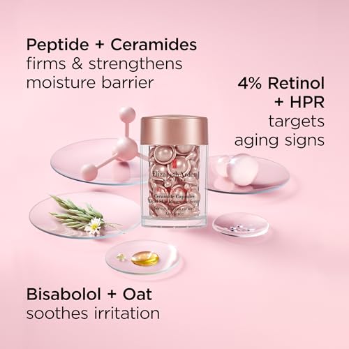 Elizabeth Arden Retinol + HPR Ceramide Rapid Skin Renewing Anti-Aging Face Serum Capsules, Fine Lines & Wrinkles Treatment with Peptides, Vitamin E, & Niacinamide, 30 Count