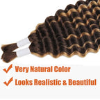 Deep Wave Bulk Human Hair Mixed Synthetic Braiding Hair For Boho Braids Knotless Bohemian Braids Brown Curly Hair Bundles No Weft Micro Braiding Hair Wet And Wavy Hair For Braiding(24 Inch, 4/27)