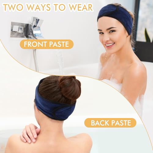 SINLAND Spa Headband for Women 6 Counts Ultra Soft Adjustable Makeup Hair Band with Magic Tape, Stretch Head Wrap for Bath, Shower, Facial Mask, Yoga