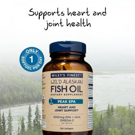 Wiley's Finest Wild Alaskan Fish Oil Peak EPA - Triple Strength Peak EPA & DHA Supplement - 1000mg Fish Oil - Omega-3s for Joint Health Support - 120 Softgels (120 Servings)