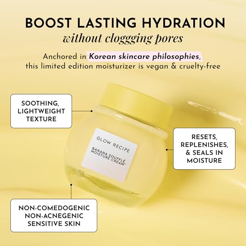 Glow Recipe Banana Souffle Moisturizer Face Cream - Lightweight Hydrating Moisturizer with Centella Asiatica & Turmeric to Soothe Redness & Improve Skin Barrier, Non-Comedogenic Korean Skin Care, 50ml