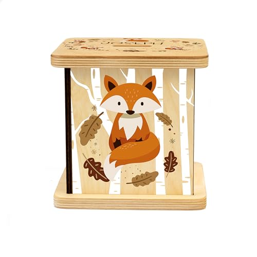 Wooden Piggy Bank for Kids and Adults, Personalized Gift Handmade in USA by BloomOwl, Custom Piggy Bank, Personalized Banks for Kids, Gifts for Baby Boys and Girls (Woodland Friends) (Woodland- Fox)