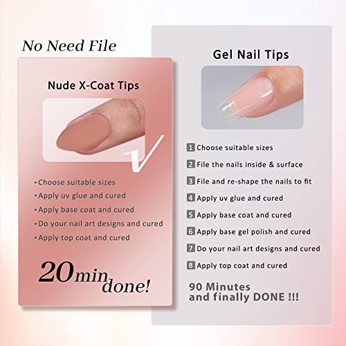 BTArtbox Short Almond Press on Nails - 5 Colors XCOATTIPS Pre-colored Soft Gel Nail Tips, 640pcs Full Cover Natural Fake Nails Extensions for Easy DIY Nail Art