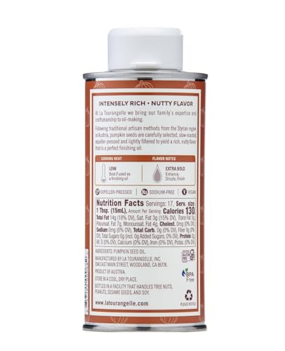 La Tourangelle, Toasted Pumpkin Seed Oil, Great for Cooking, Salad Dressings, Pastas, and Spreads - Health and Beauty Oil, 8.45 fl oz