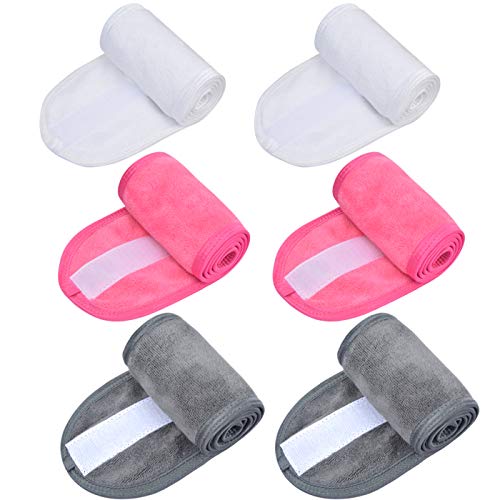 SINLAND Spa Headband for Women 6 Counts Adjustable Makeup Hair Band with Magic Tape,Head Wrap for Face Care, Makeup and Sports