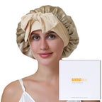 ZIMASILK 19 Momme 100% Mulberry Silk Bonnet for Sleeping Women Long Hair Double Layer Silk Hair Wrap with Tie Band Stay On Head for Hair Care (1Pc, Coffee)