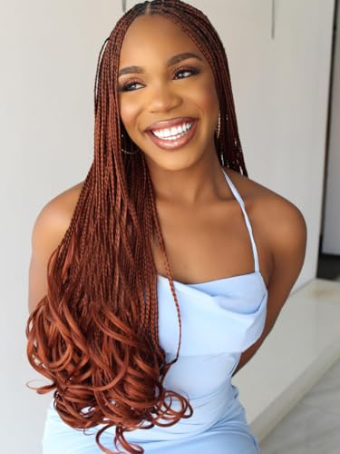 Ginger French Curl Braiding Hair Auburn Braiding Hair Pre Stretched Copper Red Braiding Hair for Boho Box Braids Bouncy Loose Wave Braiding Hair for Women (7 Packs, 350#)