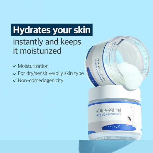 ROUND LAB Birch Juice Moisturizing Cream 2.7 Fl Oz, 48-Hour Deep Hydrating Face Moisturizer with Birch Sap & Vita Hyaluronic Acid for Acne-Prone Skin, Reduces Sebum, Oil, Blackheads, Korean Skin Care
